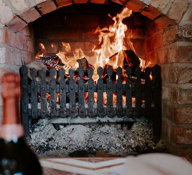 Rustic fireplace for a boho wedding 