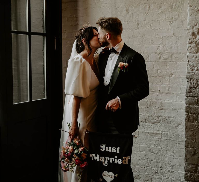 Monochrome custom wedding banner sign for bride and groom 