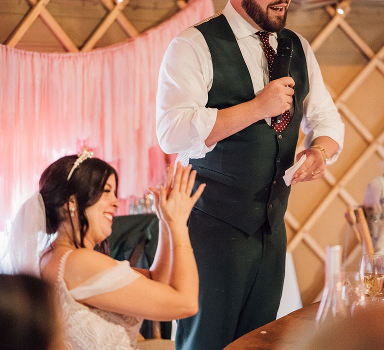 Groom reads out wedding speech 