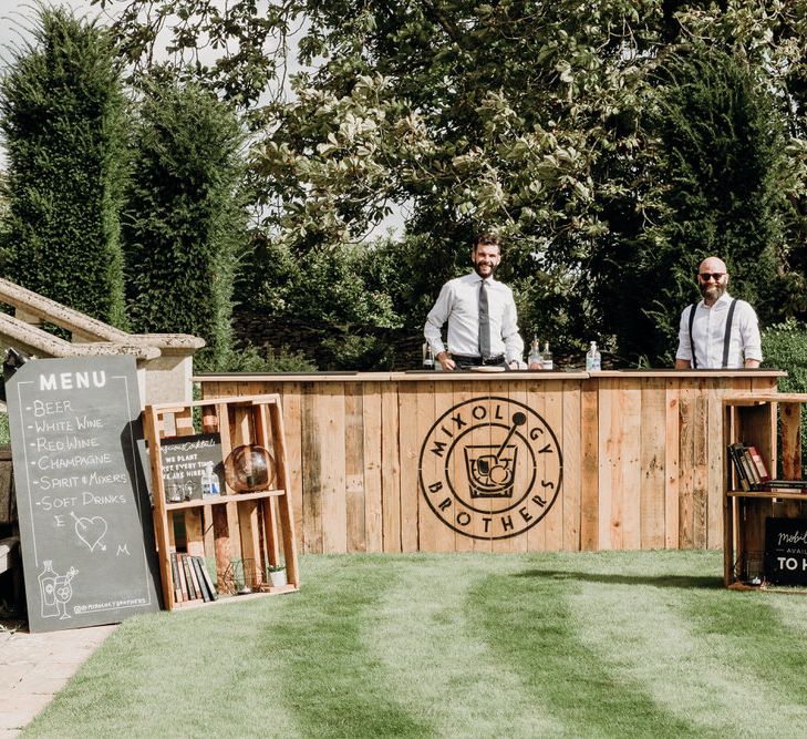 Rustic mixology Brothers bar outside at Euridge Manor wedding 