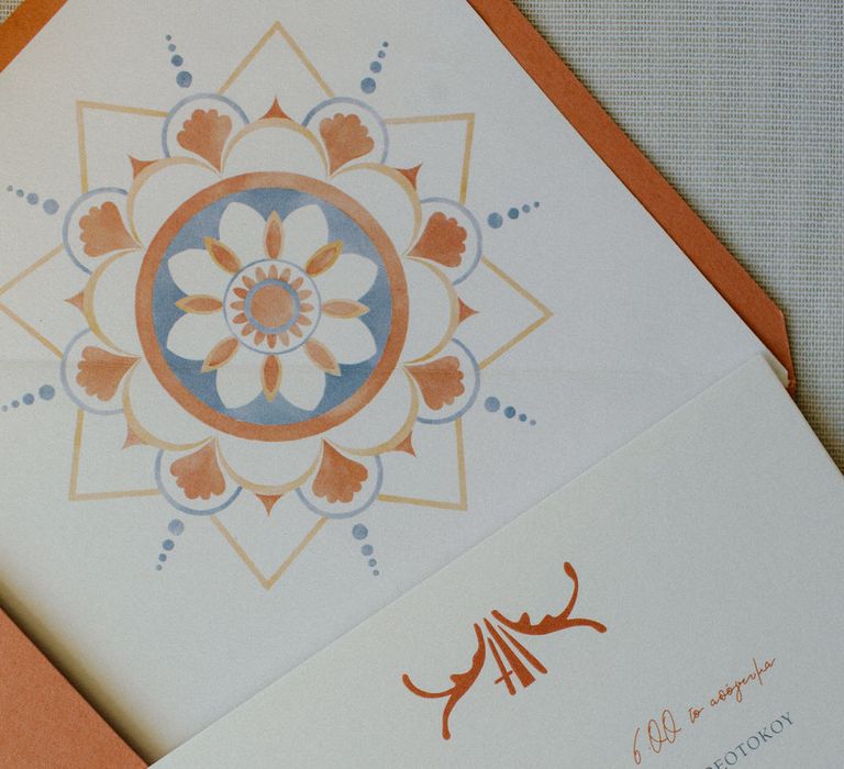 Wedding stationery with terracotta tile detailing