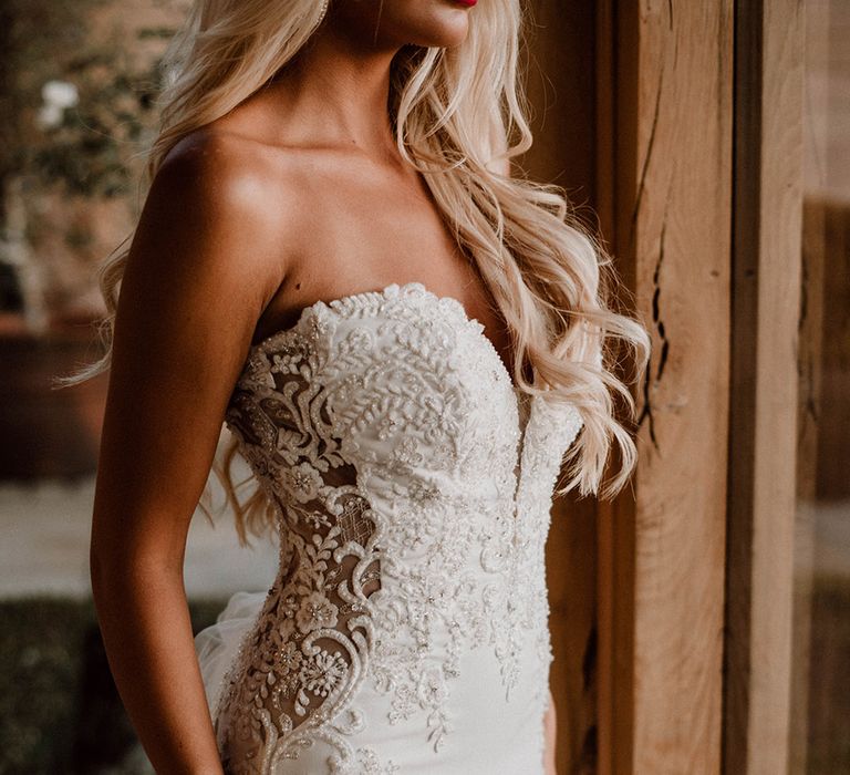 Strapless wedding dress with bead detail 