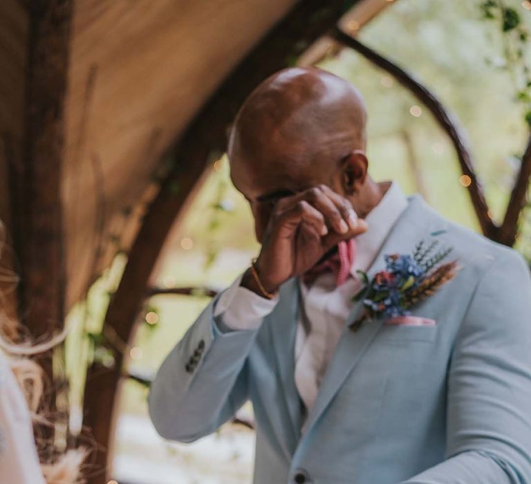 Groom becomes emotional during wedding ceremony