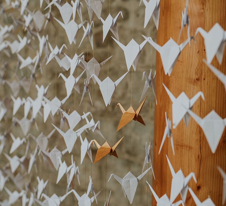 DIY paper crane decoration as part of Japanese wedding tradition for good luck