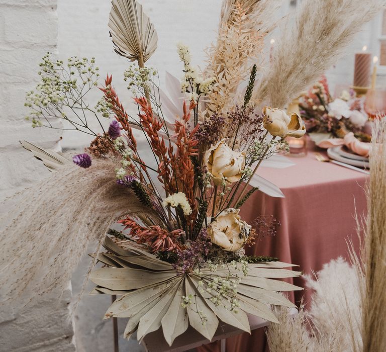 Preserved pastel flowers and dried grasses wedding inspiration 