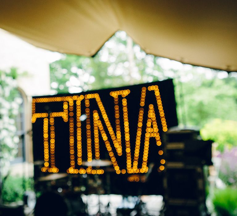 Large LED sign with 'TINA' written across it at Middleton Lodge