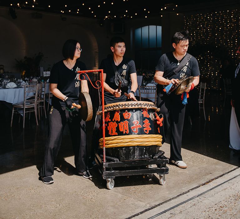 Drummers play during Lion Troupe Dance 