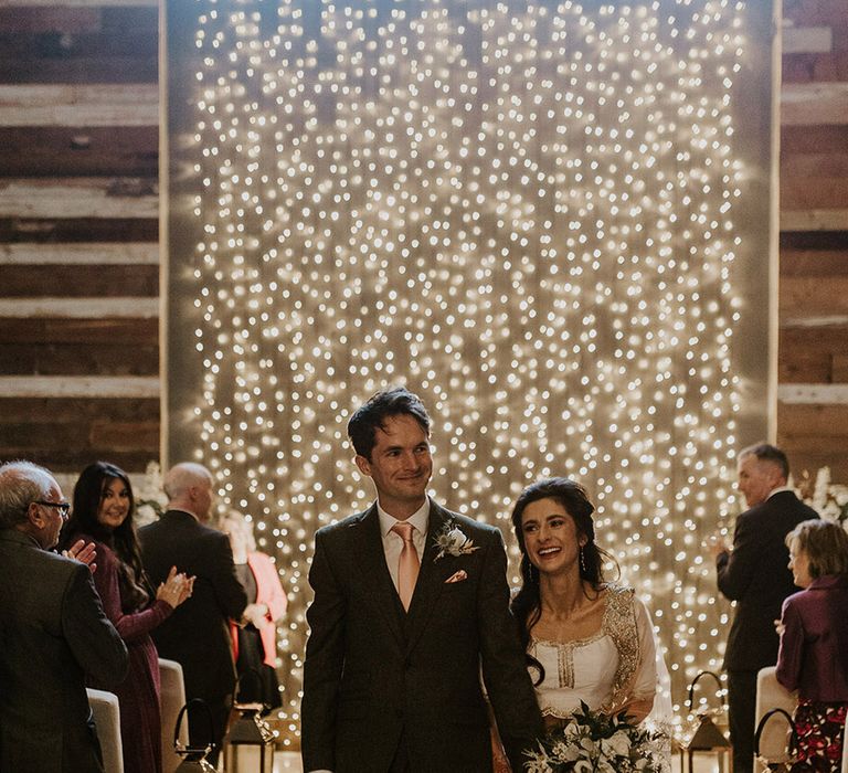 Twinkling fairy lights decorating Wharfedale Grange wedding venue in Yorkshire 