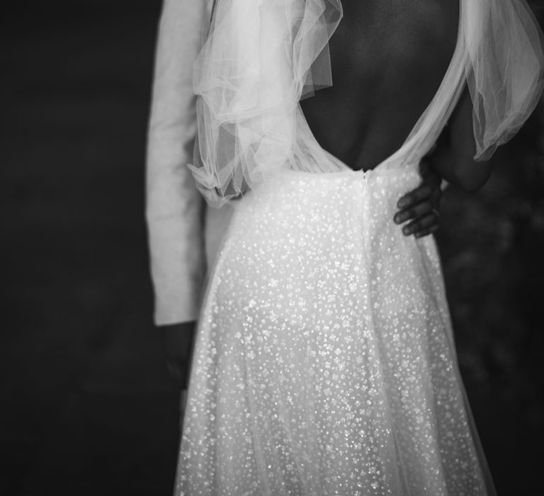 Backless wedding dress detail on Berta bridal gown 