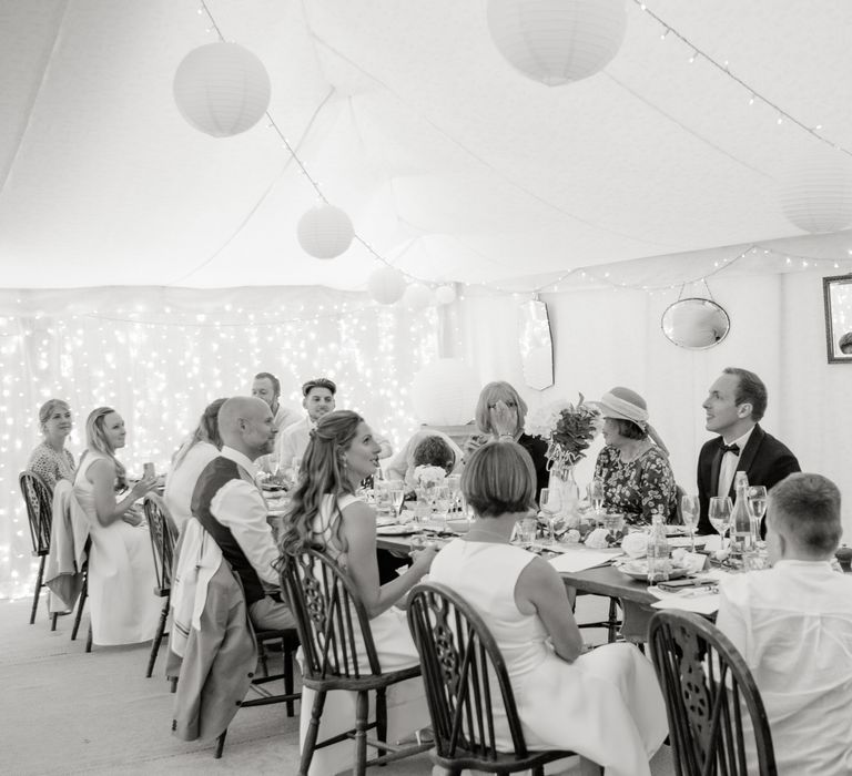 Wedding party in black & white image