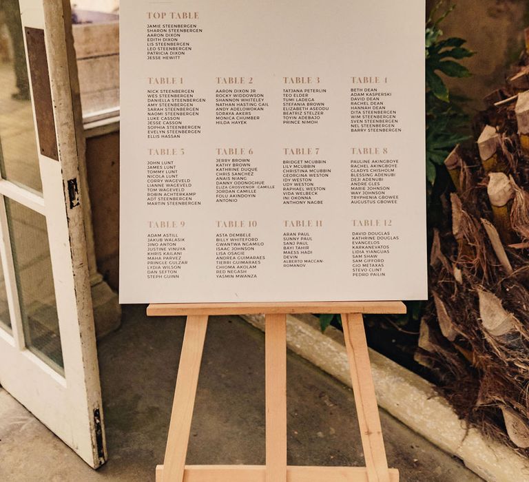 Minimalist wedding seating chart and table plan signage 