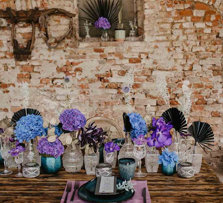 Purple and blue Hydrangea wedding flowers