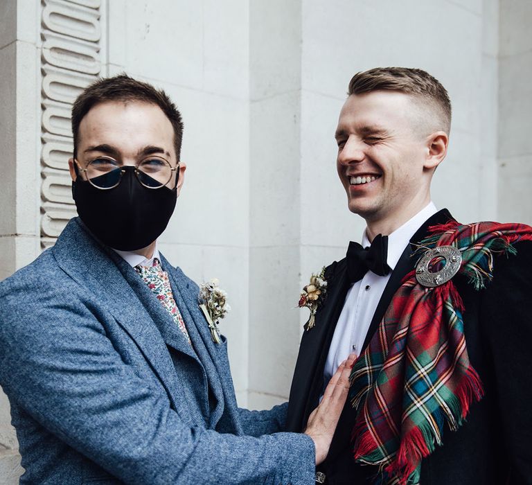 Groom in traditional kilt for multicultural wedding