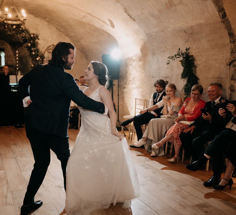 Bride & groom perform first dance routine as a surprise during wedding reception in Scotland