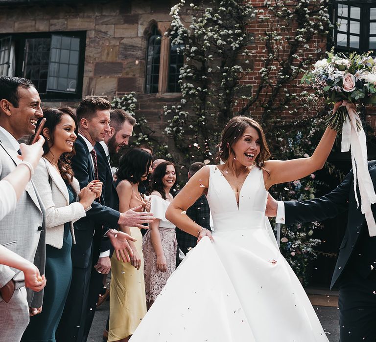 Confetti exit for bride and groom