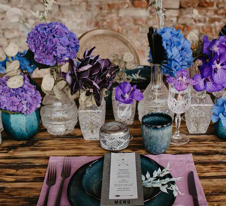 Beautiful wedding place setting with Hydrangea wedding flowers