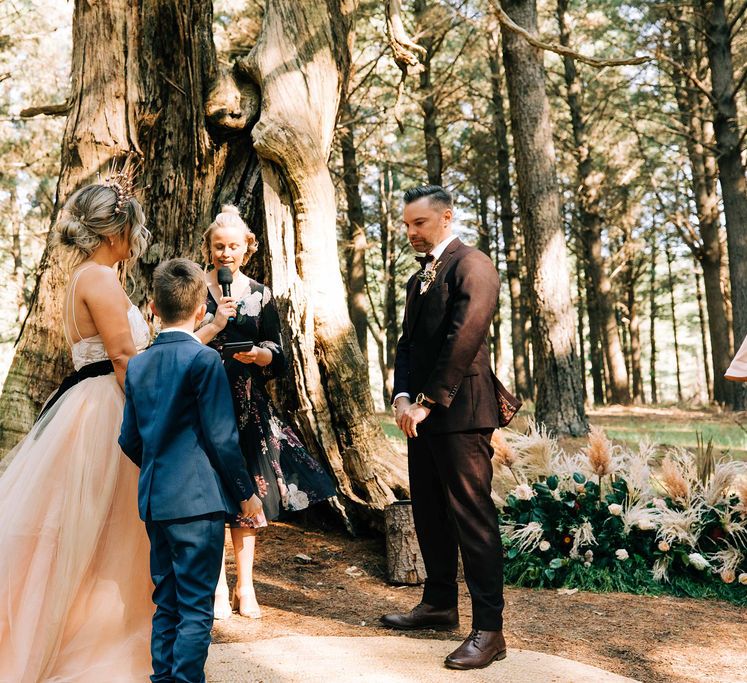 Blush tulle skirt wedding dress for woodland wedding