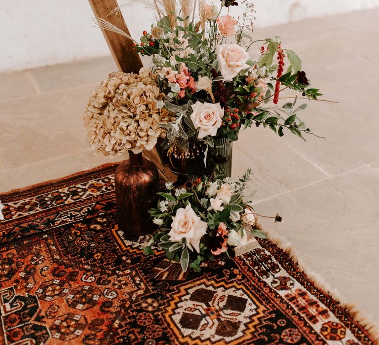 Pampas grass decor at boho wedding inspiration