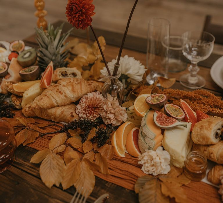 Grazing table with pastries, fruits and honey at Clerkenwell House 