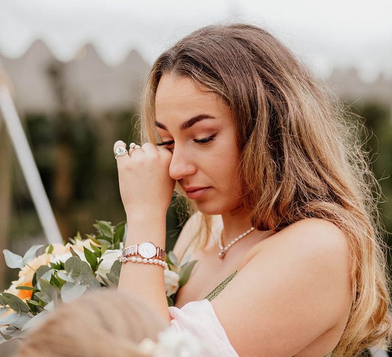 Wedding guest becomes emotional during reception