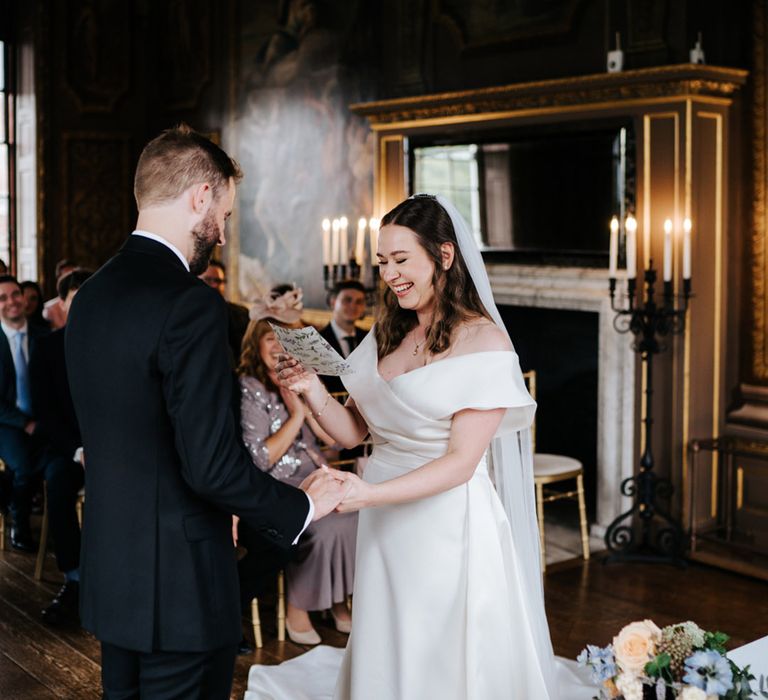 Bride reads her vows on the day of her wedding