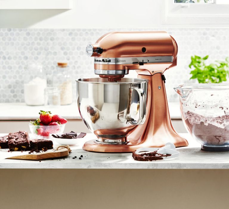 Copper KitchenAid Stand Mixer in a kitchen