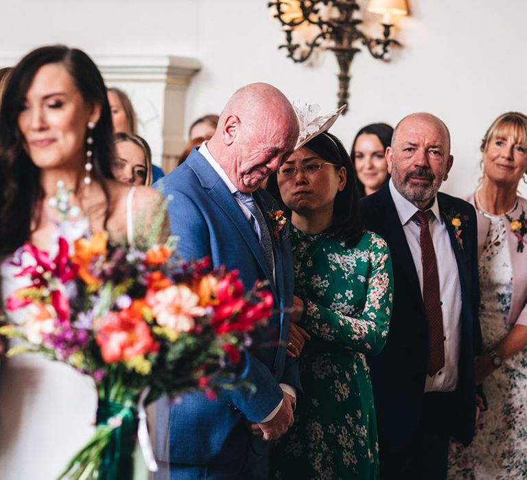 Father of the bride gets emotional as he sees his daughter get married. at Elmore Court Gloucestershire wedding venue 