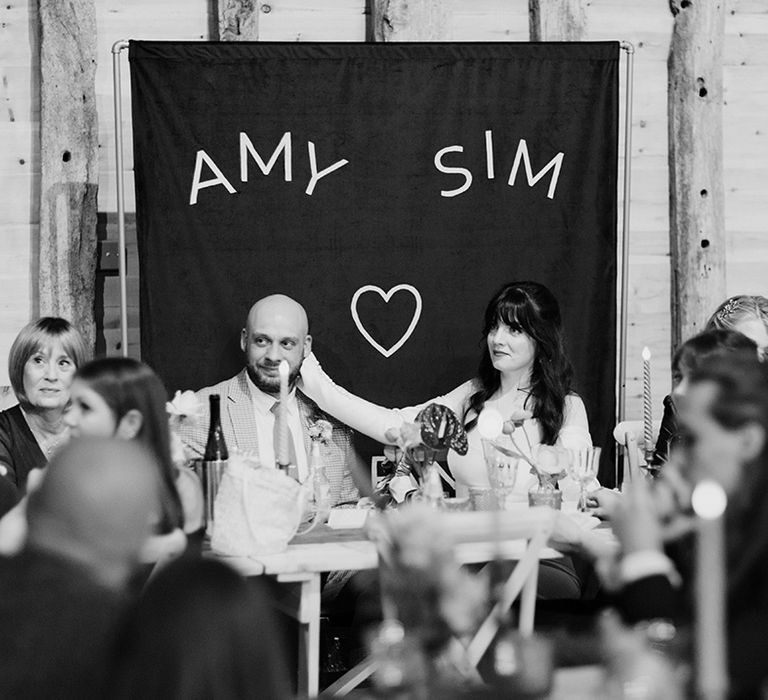 DIY banner wedding sign backdrop for the top table 