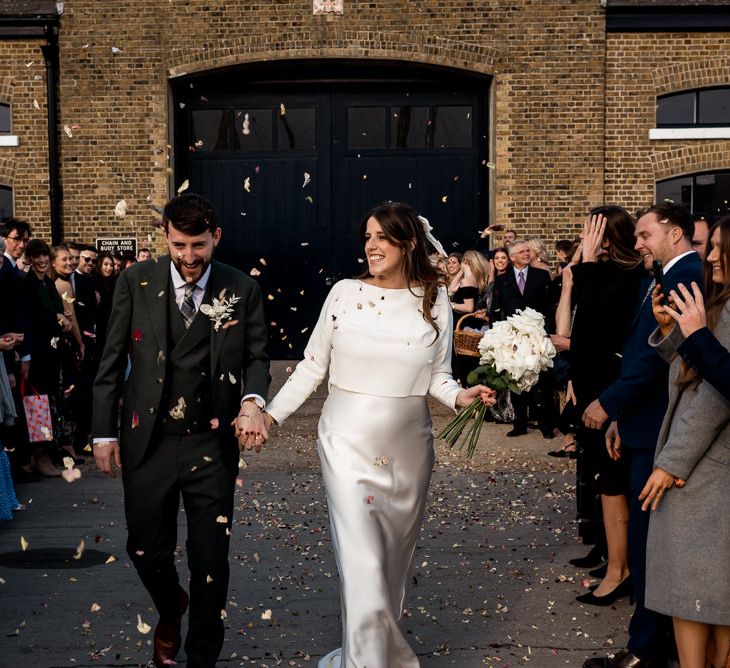 Confetti exit for bride and groom