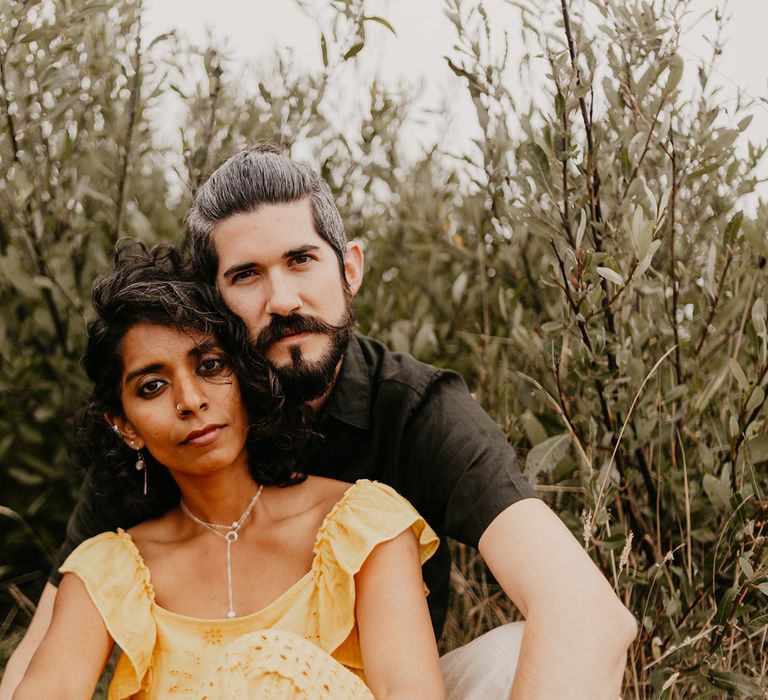 Intimate bride and groom portrait at coastal elopement 