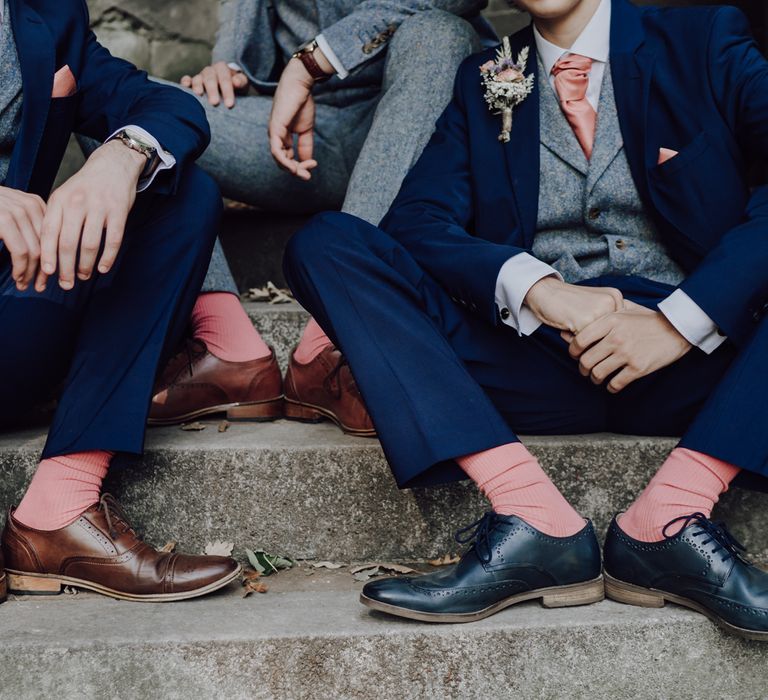 Coral socks for groom and groomsmen