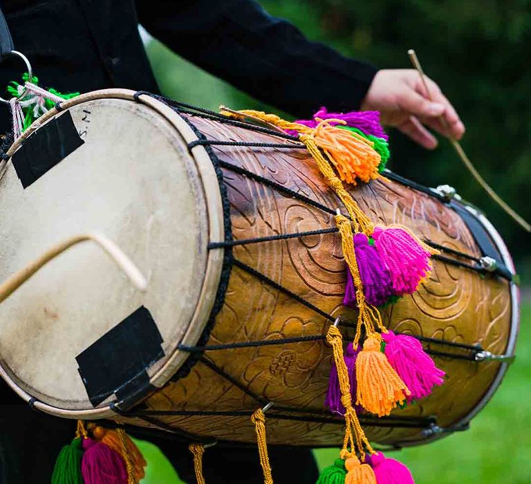 Tasseled drum for Hindu fusion wedding