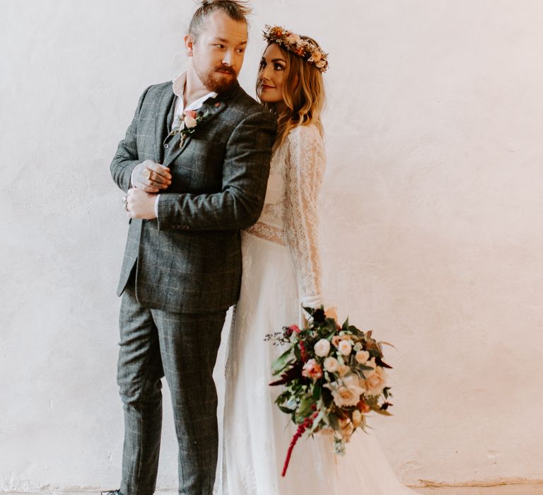 Bride and groom at boho wedding