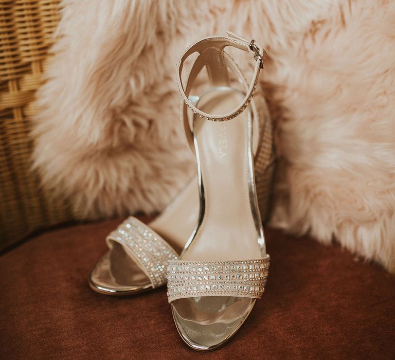 Bridal shoes complete with embellishment and neutral colour