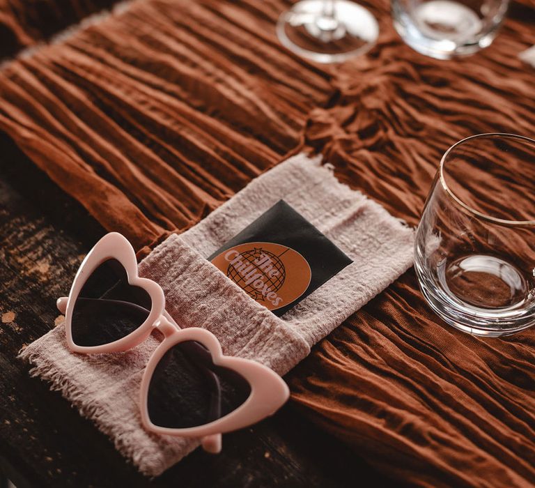 Wedding sunglasses favours with packet of seeds personalised for the brides 