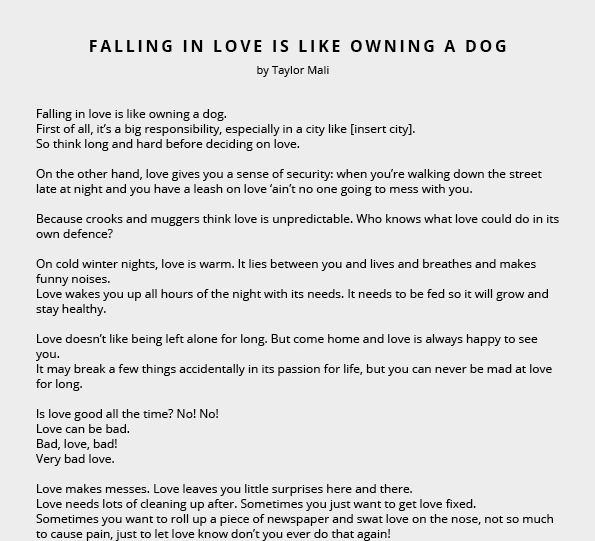 Funny Wedding Reading | Falling In Love Is Like Owning A dog by Taylor Mali