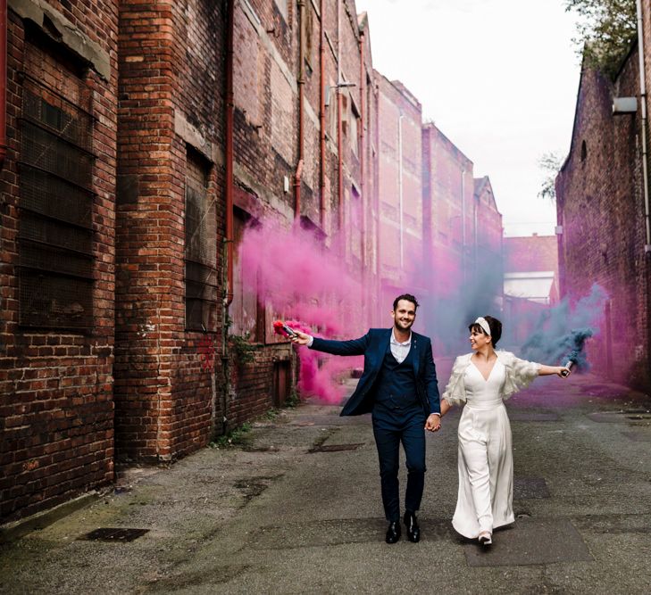 Smoke bomb photography at Liverpool wedding 