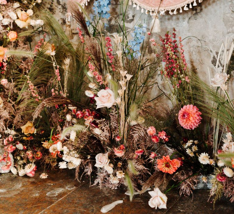 colourful wedding flowers decorating the altar 