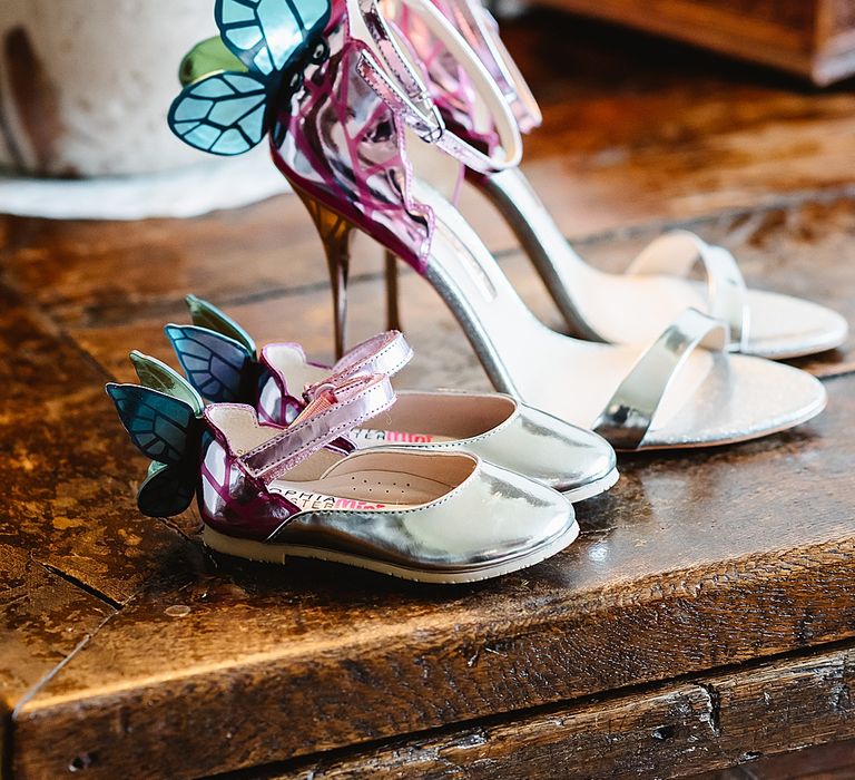 Sophia Webster butterfly winged wedding shoes for the bride and flower girl 