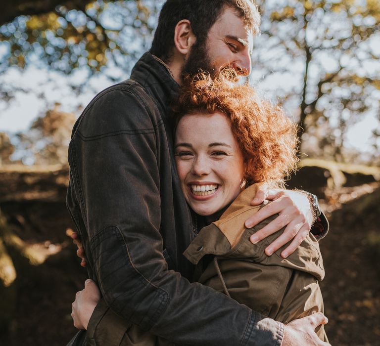 Couple hug during pre wedding photoshoot