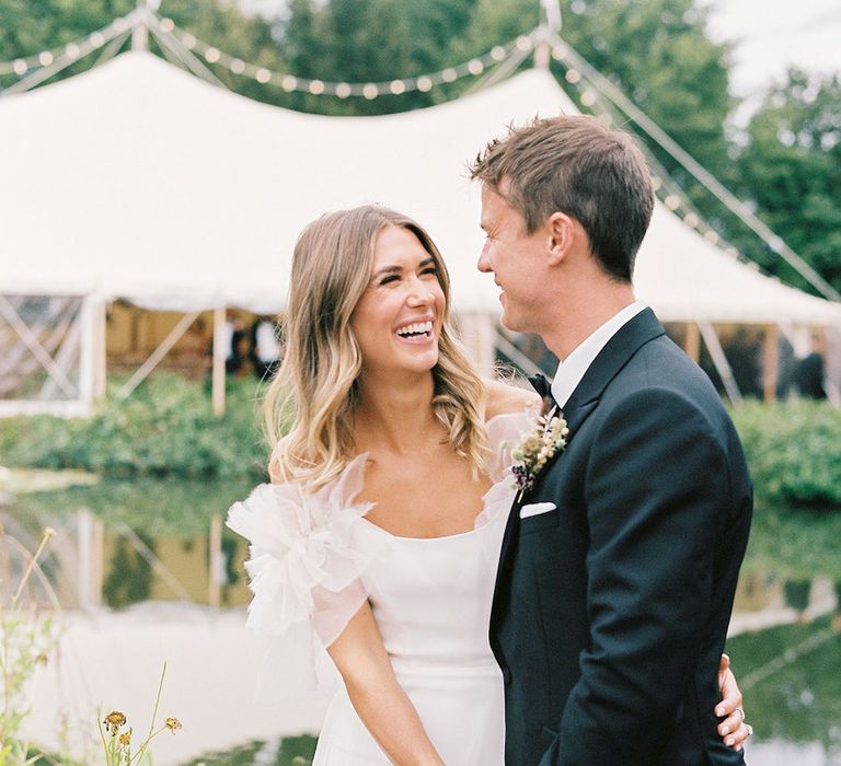 Bride and groom at marquee wedding