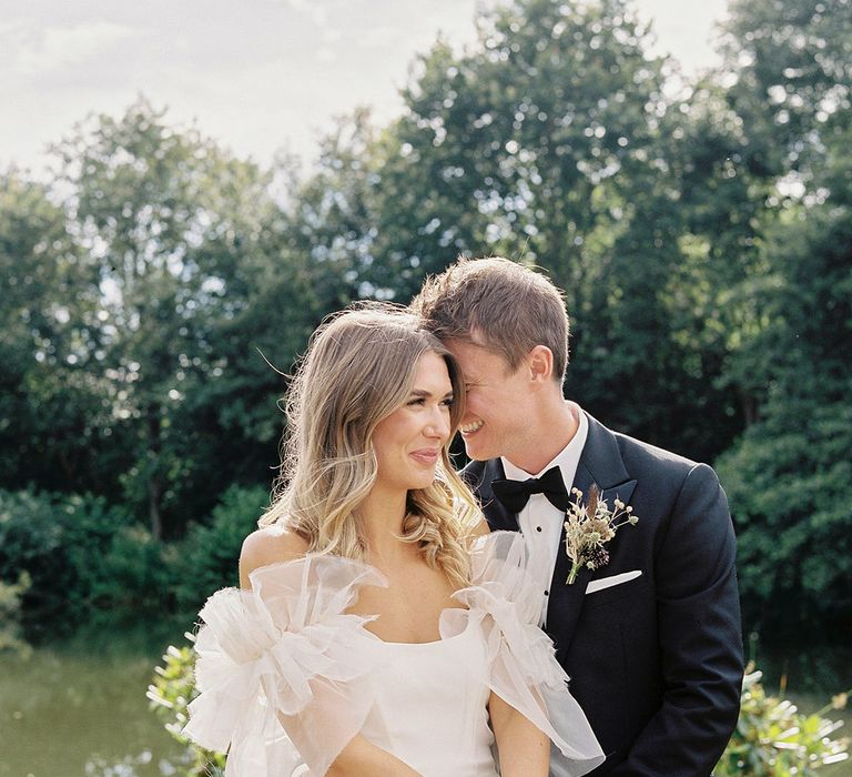 Bride and groom at black tie wedding