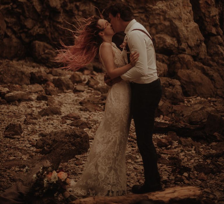 Bride and groom kissing at intimate wedding by Esme Whiteside Photography