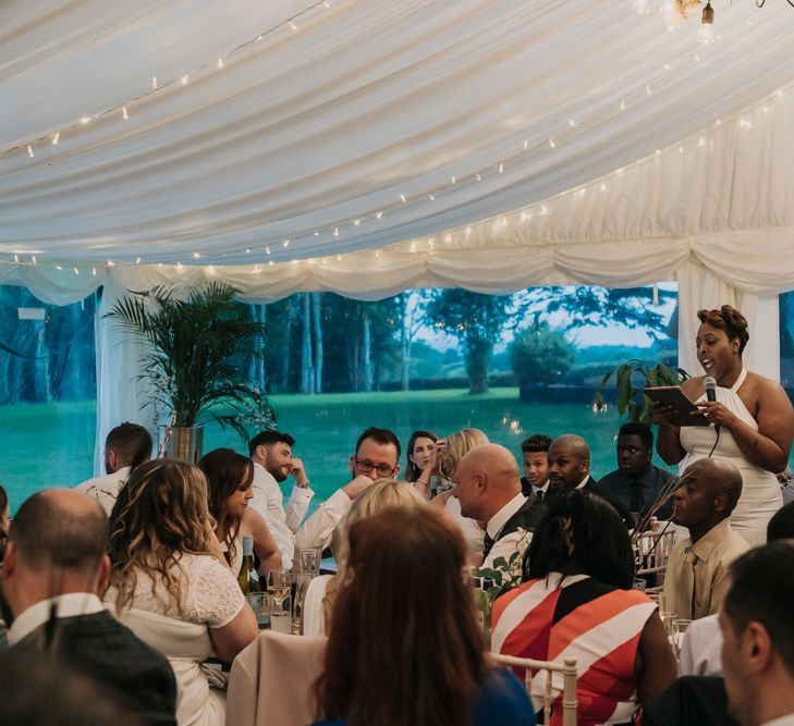 Maid of honour wedding speech at marquee reception 