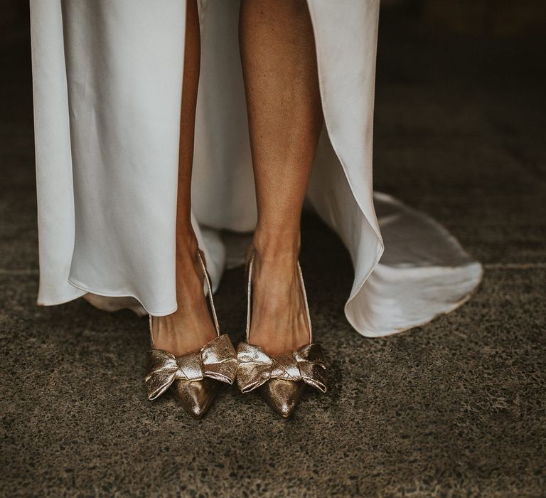 Gold bow slingback heels 