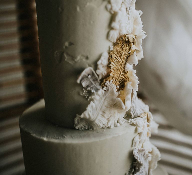 Buttercream wedding cake with leaf design 