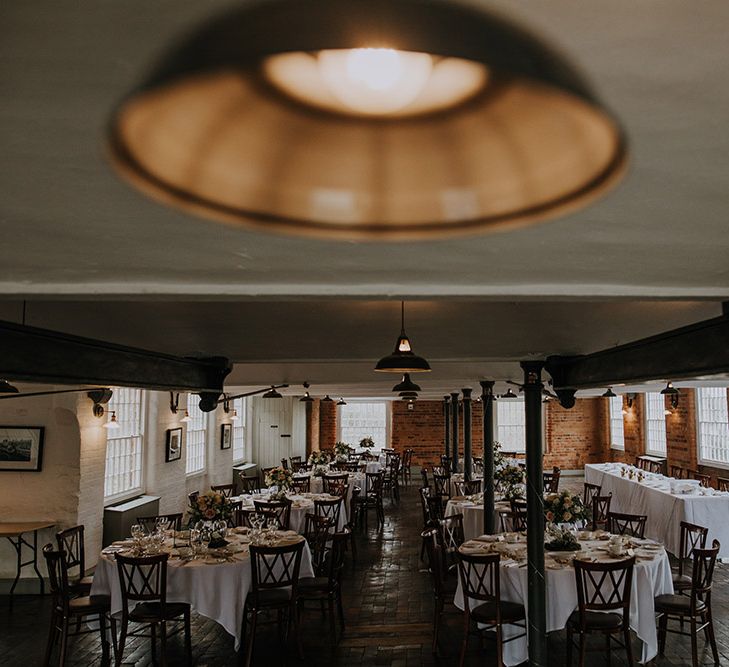 The West Mill wedding venue dressed for a wedding breakfast.