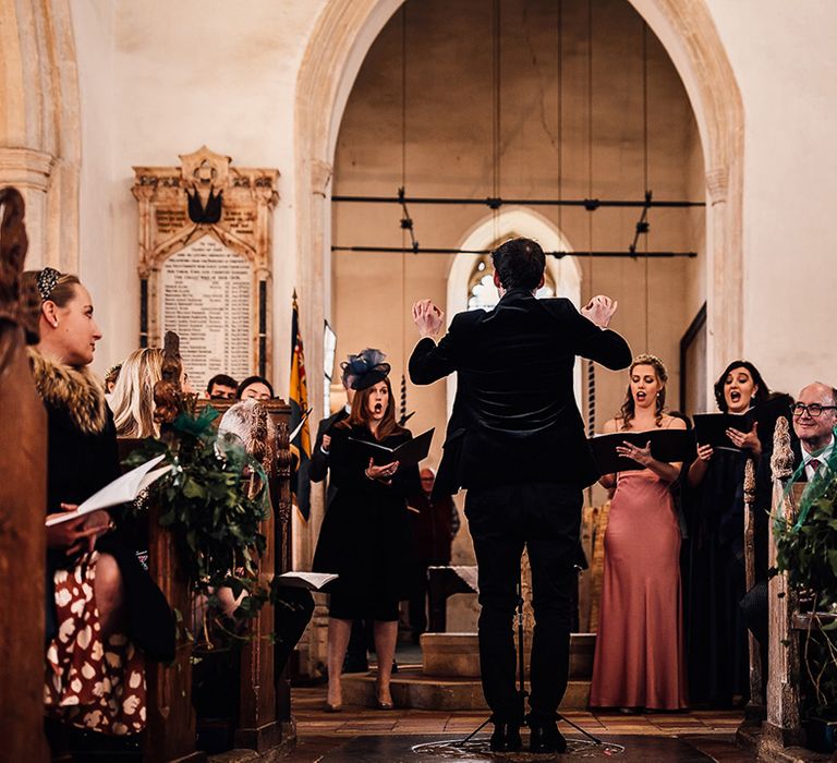 Choir sing during church wedding ceremony