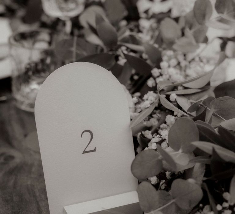 Arched wedding table number sign 