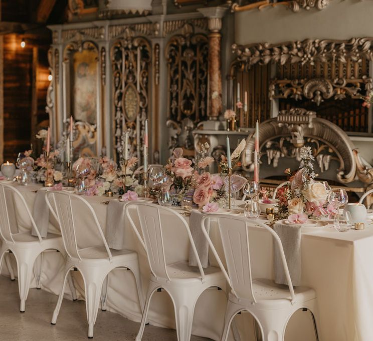 Reception at Preston Court with pastel wedding theme decor and details to complement the organ 